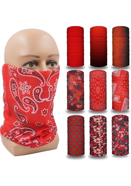 Kırmızı Bandana Yüz Maskesi Bisiklet Yürüyüş Koşu Yoga Saç Bandanaları Kadınlar Erkekler Için Kafa Bandı Soğutma Boyunluk Örtü Balaclava (Yurt Dışından)