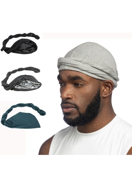 Nation Elastic Erkek Türban Şapka Saten Astar Esnek Erkek Bandana Hint Şapka Moda Erkek Hip Hop Şapkalar Kafa Bandı Biker Başörtüsü (Yurt Dışından)