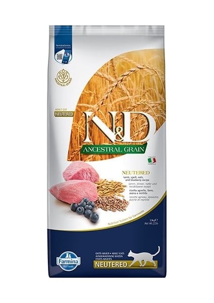 Nd Ancestral Grain Kuzu Etli ve Yaban Mersinli Ata Tahıllı Kısırlaştırılmış Kedi Maması 10KG (STT:10/2025)