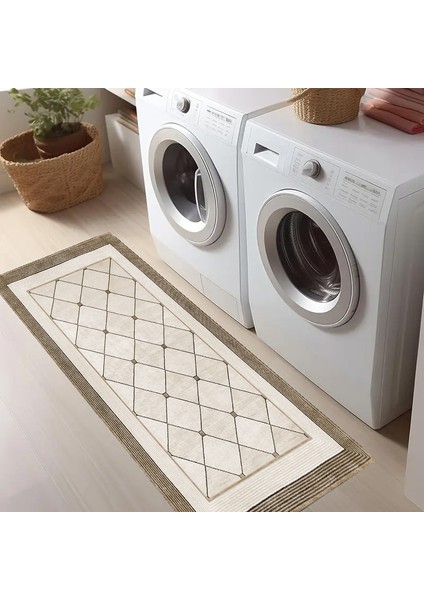 Kaymaz Taban Yıkanabilir Modern Salon Mutfak Koridor Halısı Vizon 4022
