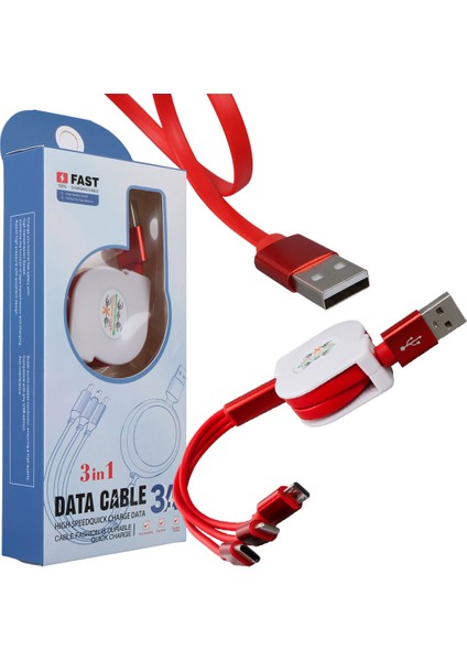 3 In 1 Kırmızı Şarj Kablosu (4886)