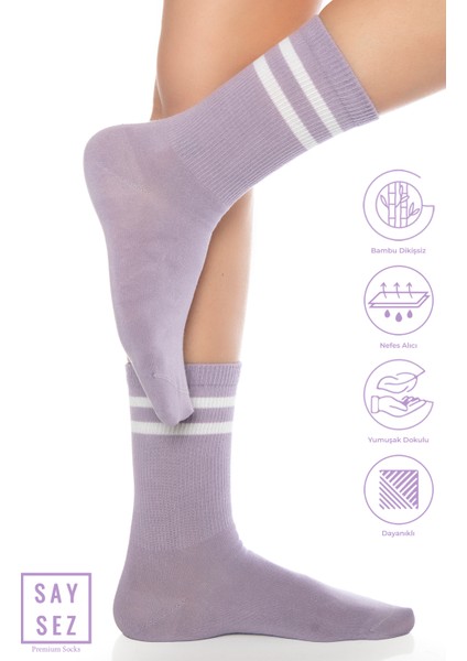 Bambu Unisex Tenis Kolej Çizgili Premium Pembe Renk Dikişsiz Soket Çorap
