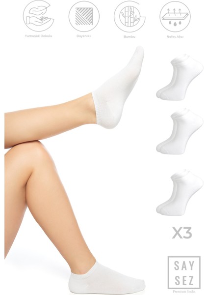 Bambu Kadın Patik Düz Çorap Dikişsiz Premium 3'lü Paket