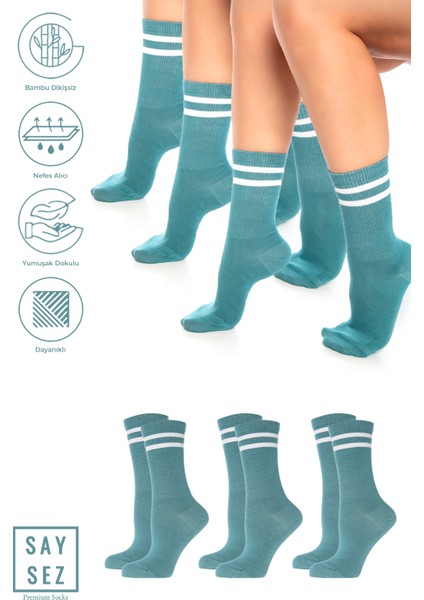 Bambu Unisex Tenis Kolej Çizgili Premium Dikişsiz Soket Çorap 3'lü Paket
