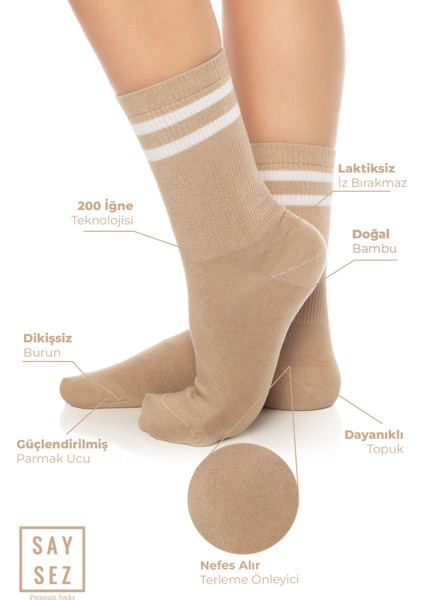 Bambu Unisex Tenis Kolej Çizgili Premium Dikişsiz Soket Çorap 3'lü Paket fiyatları