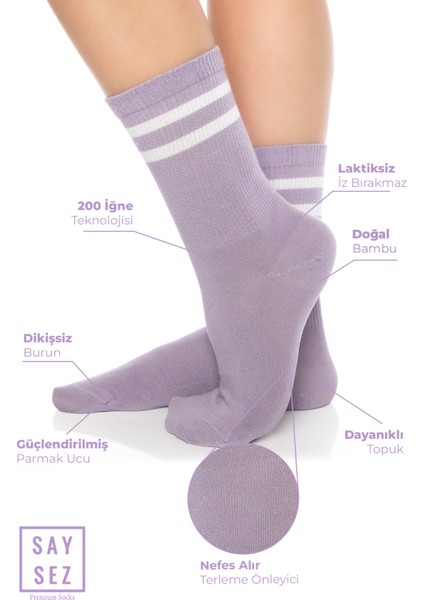 Bambu Unisex Tenis Kolej Çizgili Premium Dikişsiz Soket Çorap 3'lü Paket