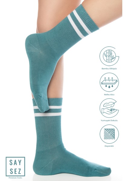 Bambu Unisex Tenis Kolej Çizgili Premium Pembe Renk Dikişsiz Soket Çorap