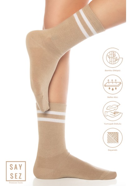 Bambu Unisex Tenis Kolej Çizgili Premium Pembe Renk Dikişsiz Soket Çorap