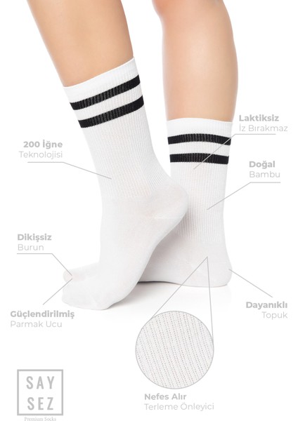 Bambu Unisex Tenis Kolej Çizgili Premium Pembe Renk Dikişsiz Soket Çorap