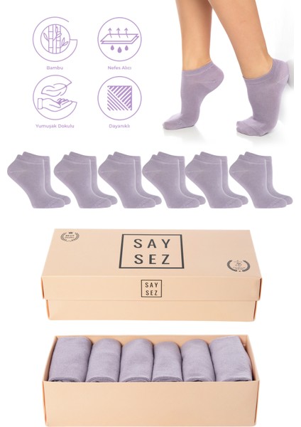 Bambu Kadın Patik Düz Çorap Dikişsiz Premium Kutulu 6'lı Paket