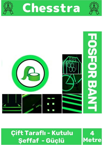 Karanlıkta Işık Veren Yansıyan Kendinden Yapışkanlı Reflektör Yeşil Şerit Fosfor Neon Bant 4 Metre