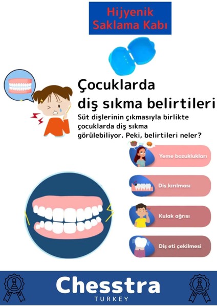 Kutulu Diş Çene Sıkma Gıcırdatma Gece Plağı Koruyucu Önleyici Dişlik Uyku Silikon Aparatı 4 Adet
