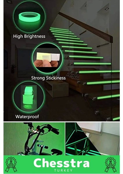 Karanlıkta Işık Veren Yansıyan Kendinden Yapışkanlı Reflektör Yeşil Şerit Fosfor Neon Bant 12 Metre