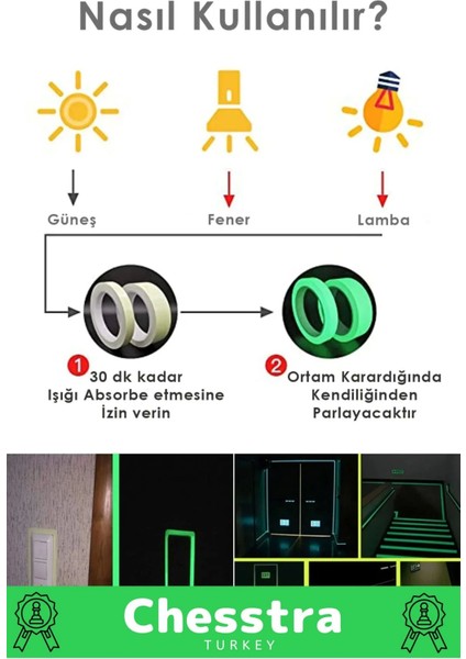 Karanlıkta Işık Veren Yansıyan Kendinden Yapışkanlı Reflektör Yeşil Şerit Fosfor Neon Bant 16 Metre