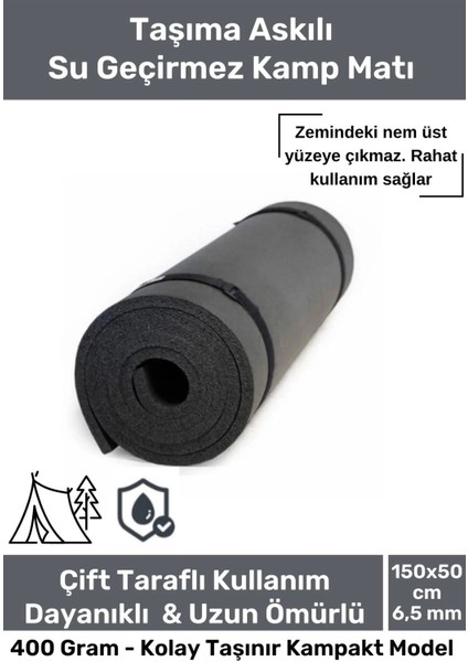 Su Geçirmez Konfor Modeli Taşıma Askılı Çift Taraflı Kamp Zemin Çadır Uyku Matı Siyah Yer Minderi