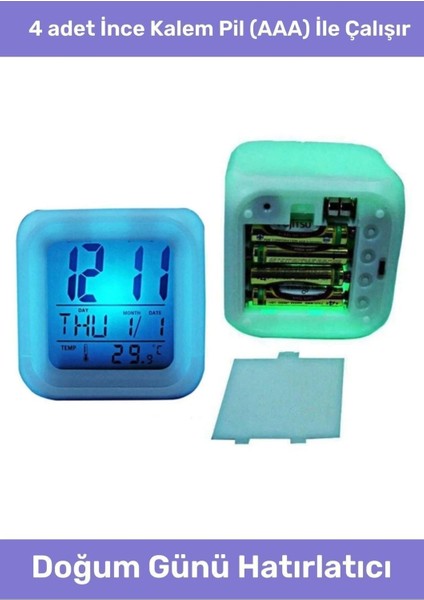 Hediyelik Dekoratif Termometreli Takvimli 7 Renk Değiştiren Dijital Küp Alarmlı Masa Çalar Saat modelleri