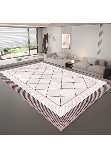 Kaymaz Taban Yıkanabilir Modern Salon Mutfak Koridor Halısı Pembe 4022