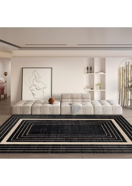 Kaymaz Taban Yıkanabilir Modern Salon Mutfak Koridor Halısı Siyah 4023