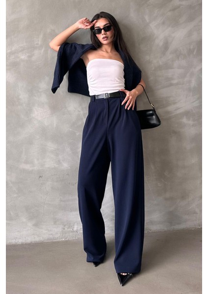 Lacivert Çift Pileli Kemerli Pantolon MG2330 fiyatları