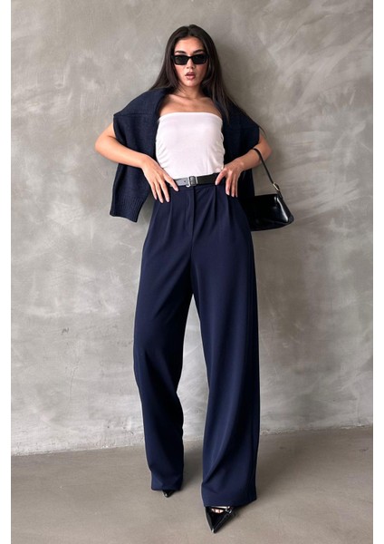 Lacivert Çift Pileli Kemerli Pantolon MG2330 modelleri