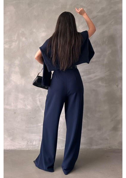 Lacivert Çift Pileli Kemerli Pantolon MG2330 fırsatları