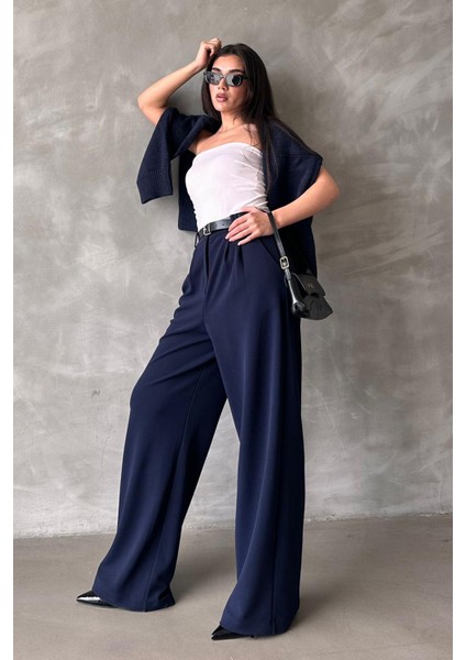 Lacivert Çift Pileli Kemerli Pantolon MG2330 indirimleri