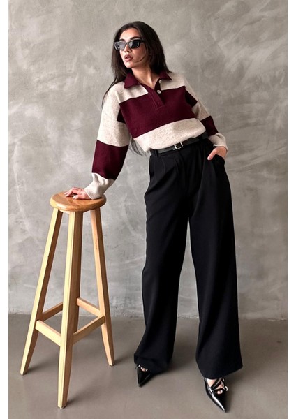 Siyah Çift Pileli Kemerli Pantolon MG2330 fırsatları