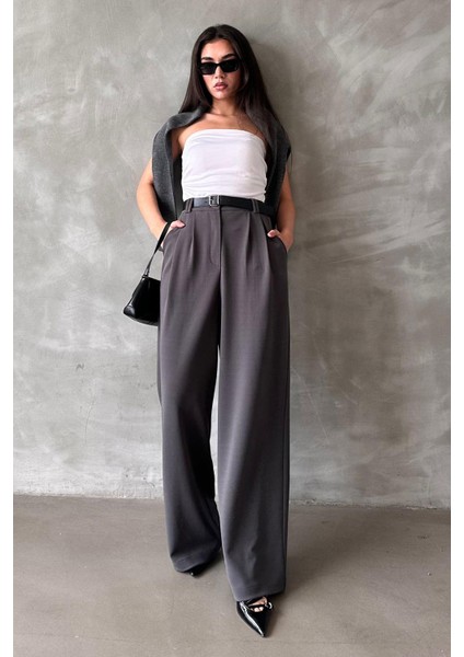 Füme Çift Pileli Kemerli Pantolon MG2330