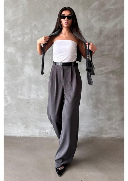 Füme Çift Pileli Kemerli Pantolon MG2330