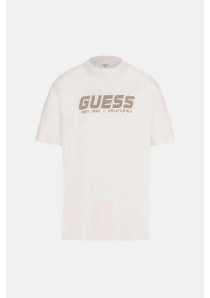 Erkek Beyaz Logolu Nakış Işlemeli T-Shirt