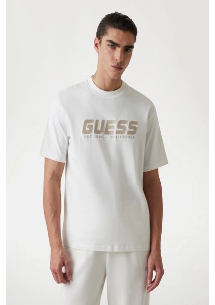 Erkek Beyaz Logolu Nakış Işlemeli T-Shirt