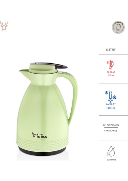 Morepse Serisi 1 Litre Cam Termos - Yeşil