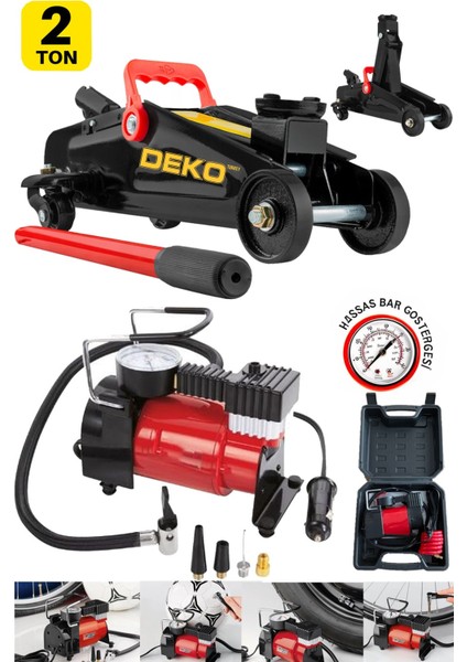 Yolda Zorlukları Aşın: 2 Ton Kapasiteli Arabalı Timsah Kriko ve 12V Lastik Şişirme Havapompası Seti