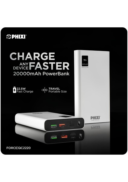 Force QC2220 20.000MAH LCD Ekranlı 22.5W Pd Destekli Powerbank
