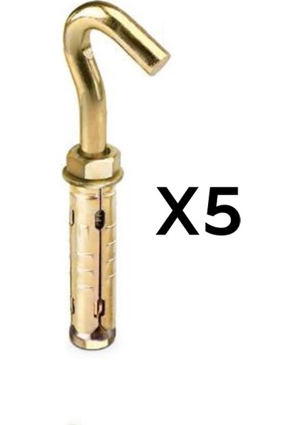 Kancalı Çelik Dübel 10MM. Salıncak Boks Torbası Avize İçin Gömlekli Açık Ağız Kanca 5 Adet