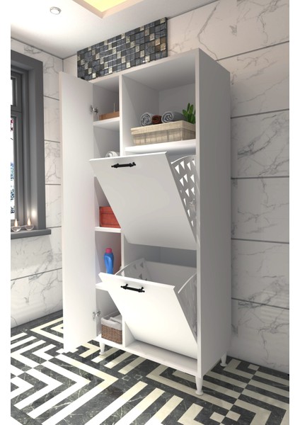 Menekşe 2li Çamaşır Sepetli Çok Amaçlı Dolap