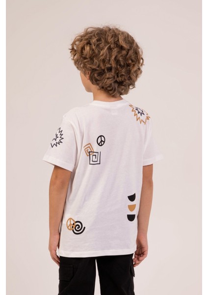 Baskılı Pamuklu Bisiklet Yaka Yazlık Erkek Çocuk T-Shirt