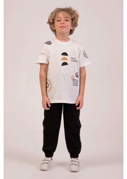 Baskılı Pamuklu Bisiklet Yaka Yazlık Erkek Çocuk T-Shirt