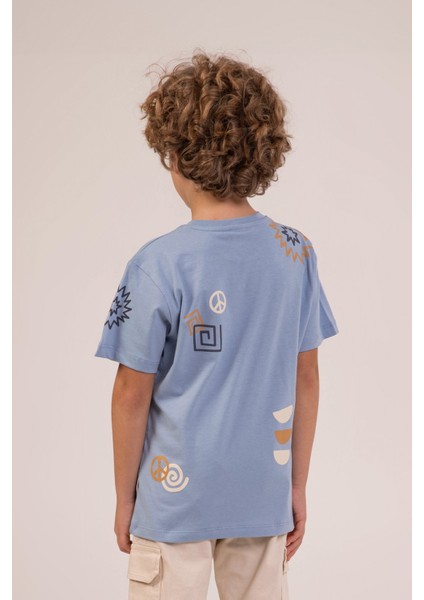 Baskılı Pamuklu Bisiklet Yaka Yazlık Erkek Çocuk T-Shirt