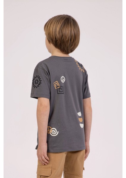 Baskılı Pamuklu Bisiklet Yaka Yazlık Erkek Çocuk T-Shirt