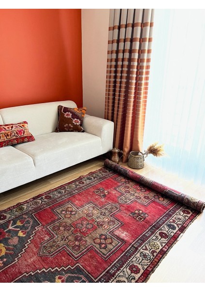 128X257 cm El Dokuma Nostaljik Halı, Harika Dekoratif Salon Halısı, Antika Severler Için Kırmızı Halı, Uşak Halısı indirimleri