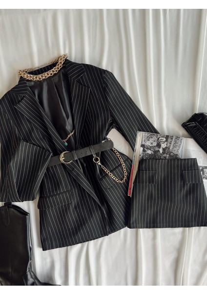 Ross Çizgili Oversize Blazer Ceket