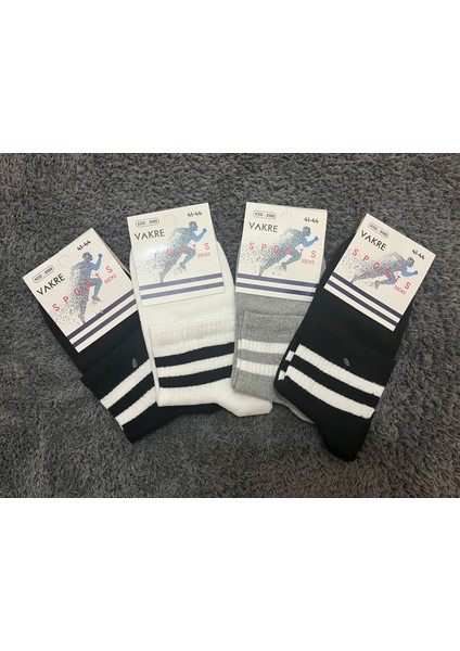 4 Adet Pamuklu Çizgili Kolej Çorap Erkek Karışık