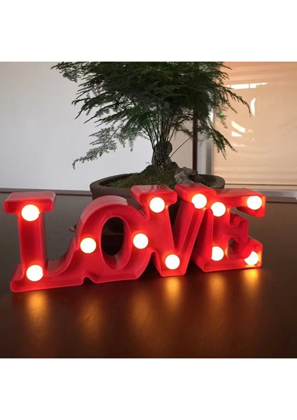 2 Adet LED Işıklı Love Yazısı Gün Işığı LED Işıklı Dekor Love Yazı Sevgililer Gününe Özel Süsleme