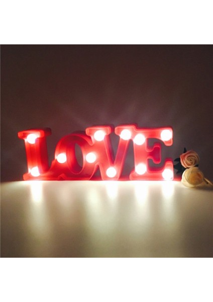 2 Adet LED Işıklı Love Yazısı Gün Işığı LED Işıklı Dekor Love Yazı Sevgililer Gününe Özel Süsleme
