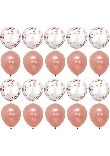 Rose Gold Konfetili Latex Balon 10 Adet