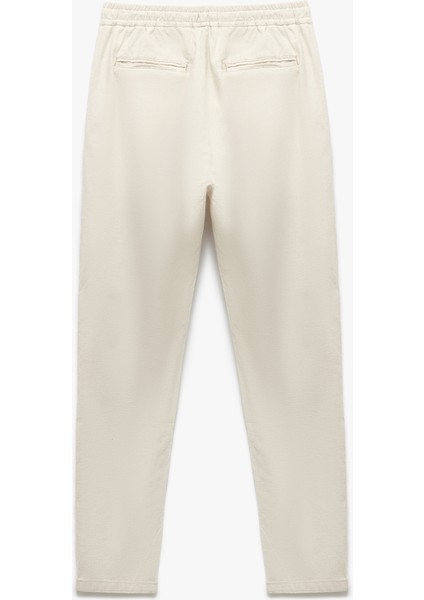 Keten Pamuk Karışımlı Cep Detaylı Beli Bağcıklı Çizgili Chino Pantolon fırsatları