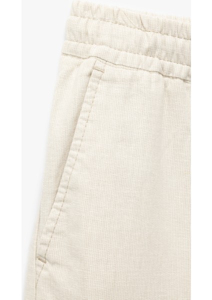 Keten Pamuk Karışımlı Cep Detaylı Beli Bağcıklı Çizgili Chino Pantolon indirimleri