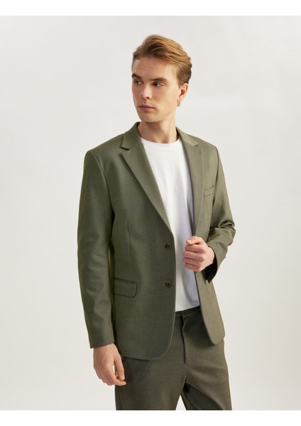 Düğmeli Cepli Viskon Karışımlı Pike Kumaş Mono Yaka Slim Fit Blazer Ceket