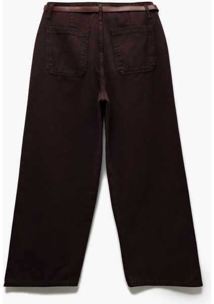 Düğmeli Kesik Geniş Paça Kemerli Pantolon - Wide Leg Jeans fiyatları